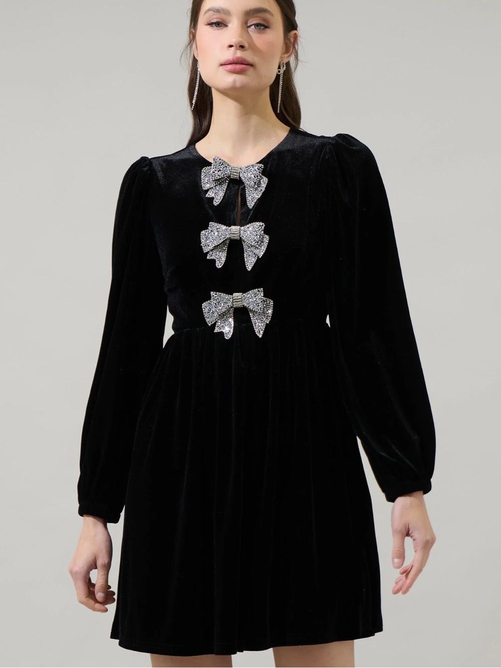 Sugarlips Black Glow Bow Velvet Dress Rhinestone size medium